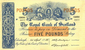 Scotland - 5 Pounds - P-323c - 1955 dated Foreign Paper Money